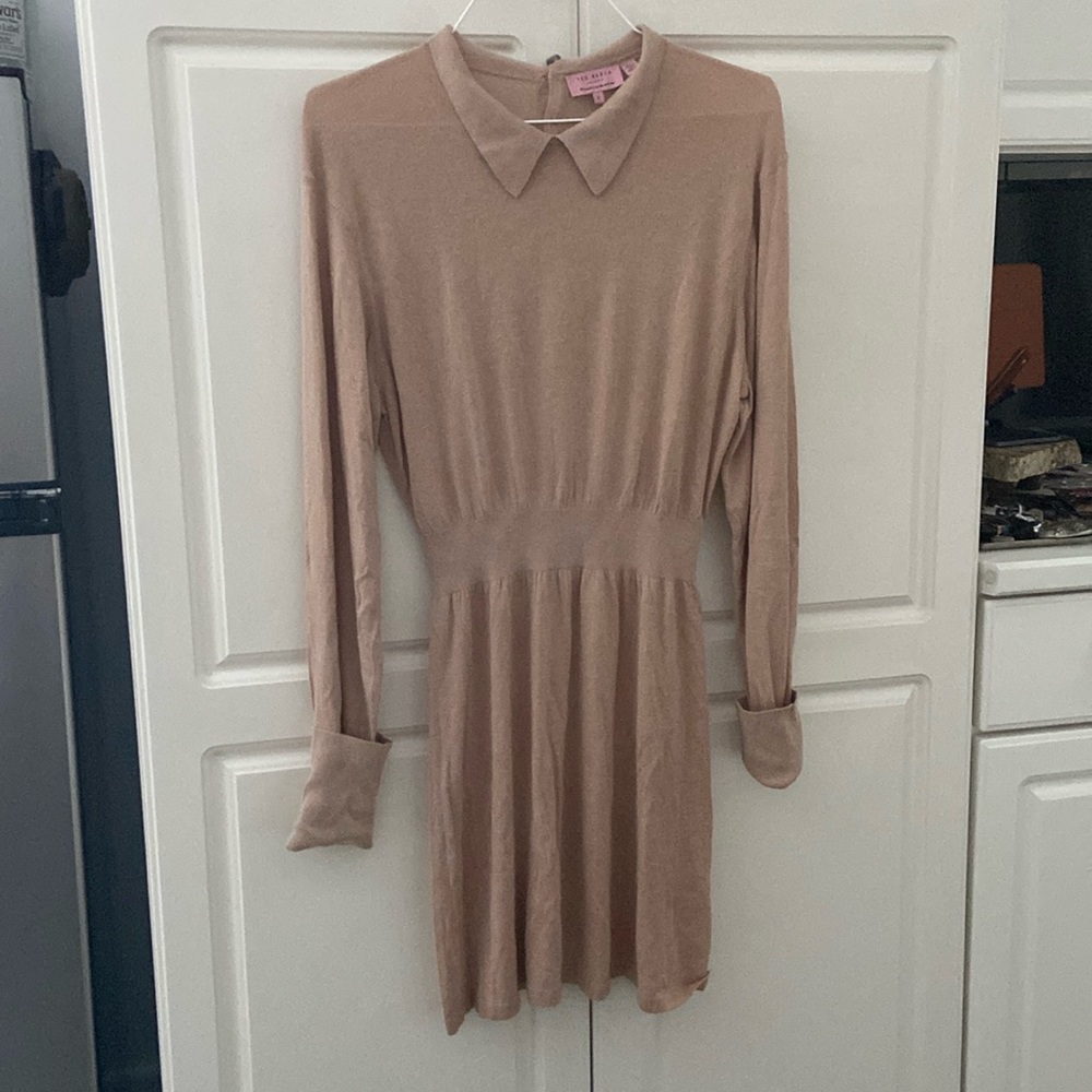 Ted Baker, London size S long sleeves roll up cuffs button back collar dress